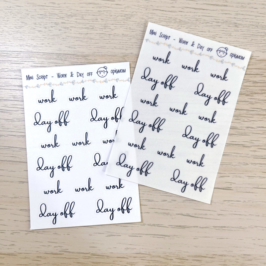 Work/dayoff - Mini Script Planner Stickers | Transparent Script ...