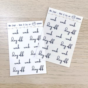 Work/DayOff - Mini Script planner stickers | Transparent script stickers | Functional Planner Stickers | Minimal Planner Stickers