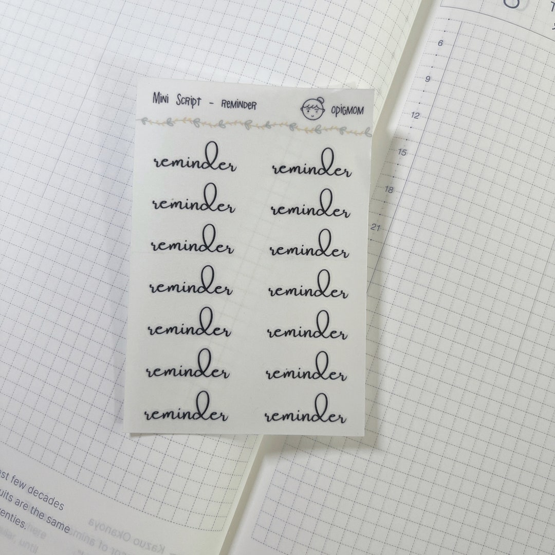 Reminder - Mini Script Planner Stickers | Transparent Script Stickers ...