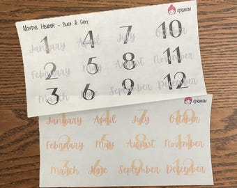 Months Header | Months of the Year | Calendar Stickers | Planner stickers | Minimal & Functional Planner Stickers