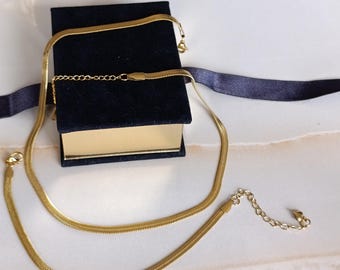 Zilveren en gouden ketting, visgraatketting, minimalistische sieradenset, cadeaus voor haar