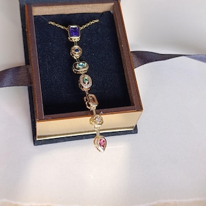 Colorful Gemstone Y Neclace -45cm(18 Inch) Stainless Chain, Multi-Color Lariat Jewelry, Dainty Pendant Gift for Her