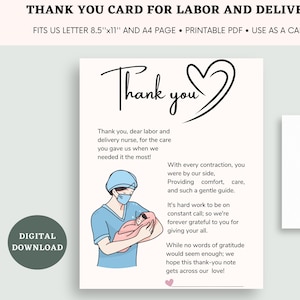 Druckbare Danksagung für Arbeit und Geburt Krankenschwester | Druckbare Dankeschön-Geschenkanhänger für Geburts- und Geburtsschwester | L&D Krankenschwester Dankeskarte