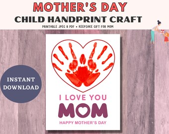 Child Handprint Gift For Mother's Day | Handprint Activity For Mom | Printable Mother's Day Handprint Sign | Kids Handprint Activity For Mom