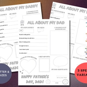 All About My Dad Printable Fill In The Blank Questionnaire For Father&#39;s Day Personalized DIY Gift For Dad Activity Coloring Page Interview