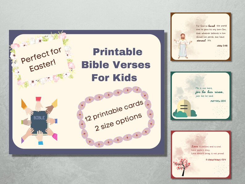 Printable Bible Verse Cards For Kids Bible Scriptures For Kids Printable Easter Gift For Kids Christian Easter Basket Gift For Kids image 1