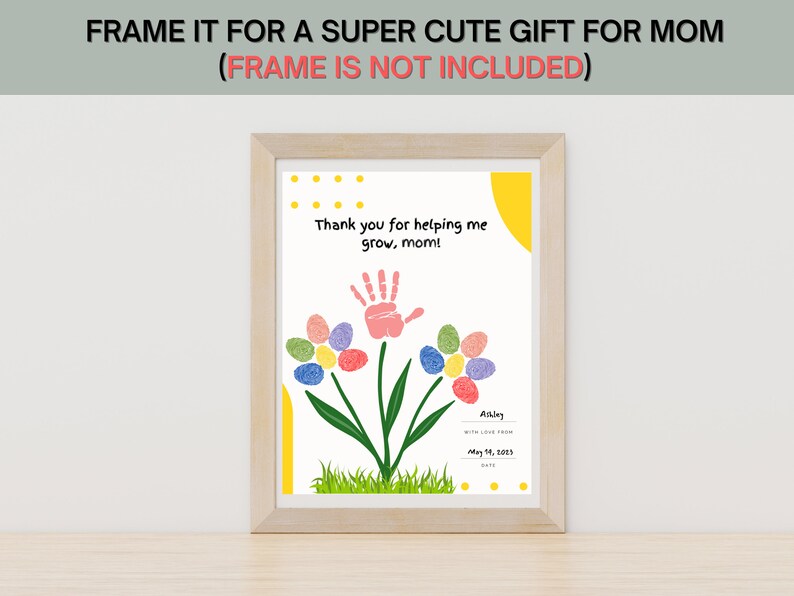 Flower Handprint Gift From Kids Printable Fingerprint Gift For Mom Mother's Day Handprint Gift DIY Handprint Mother's Day Gift image 5