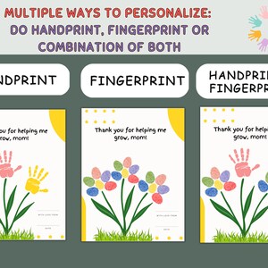 Flower Handprint Gift From Kids Printable Fingerprint Gift For Mom Mother's Day Handprint Gift DIY Handprint Mother's Day Gift image 3