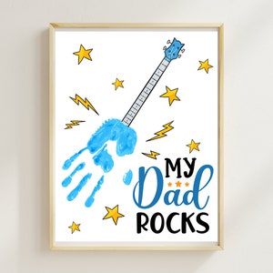My Dad Rocks Gitarre Handabdruck Handwerk für Vatertag, Kind Handabdruck Kunst druckbare Geburtstagskarte für Papa, Papa Geschenk von Sohn Tochter, PDF