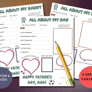 Alles über meinen Vater druckbarer Füllen Sie die Lücken Fragebogen für Vatertags-Interview-Karte Andenken Geschenk für Vati Vorschule Tagespflege-Handwerk