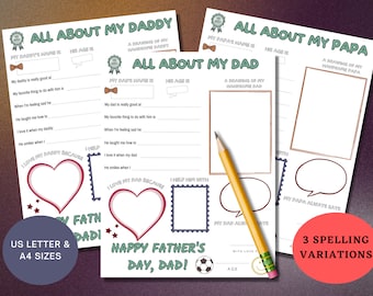 All About My Dad Printable Fill In The Blanks Questionnaire For Father&#39;s Day Interview Card Keepsake Gift For Daddy Preschool Daycare Craft
