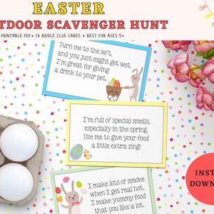 Outdoor Easter Scavenger Hunt, Easter Treasure Hunt For Kids, Easter Game For Kids, Printable Easter Scavenger Hunt Riddle Clue Cards