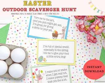 Outdoor Easter Scavenger Hunt, Easter Treasure Hunt For Kids, Easter Game For Kids, Printable Easter Scavenger Hunt Riddle Clue Cards
