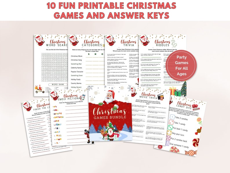 Printable Fun Christmas Games for Adults and Kids, Christmas Party
