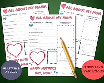 All About My Mom Printable Fill In The Blanks Questionnaire For Mother&#39;s Day Interview Card Keepsake Gift For Mommy Preschool Activity