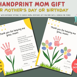 Flower Handprint Gift From Kids Printable | Fingerprint Gift For Mom | Mother&#39;s Day Handprint Gift | DIY Handprint Mother&#39;s Day Gift