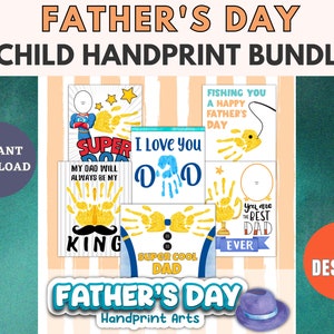 Father&#39;s Day Handprint Craft Bundle Printable DIY Keepsake Gift For Dad From Kids, Preschool Daycare Art Activity From Son Daughter Digital