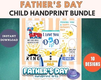 Father's Day Handprint Craft Bundle Printable DIY Keepsake Gift For Dad From Kids, Preschool Daycare Art Activity From Son Daughter Digital