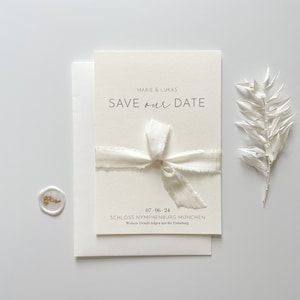 Save the Date Karten | Ivory Chic | Din B6 | Wachssiegel | Blattgold | Seidenband