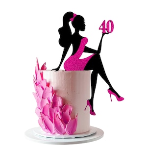 Personalisierter Kuchen Topper, 17x24cm, Lady in High Heels, Geburtstag Kuchen Dekoration, Acryl Schwarz mit Farboptionen, für Frauen