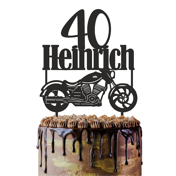 Personalisierte Kuchendeko Geburtstag mit Alter und Name, Tortenaufsatz Motorrad, Torten Topper Geburtstag Erhältlich in Acryl & Sperrholz