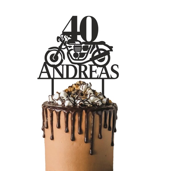 Personalisierte Kuchendeko Geburtstag mit Alter und Name, Tortenaufsatz Motorrad, Torten Topper Geburtstag Erhältlich in Acryl & Sperrholz