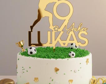 Cake Topper Fußballspieler Personalisiert, Tortenstecker Name Alter, Tortendeko Kindergeburtstag Junge, Acryl Holz Schild decoresca
