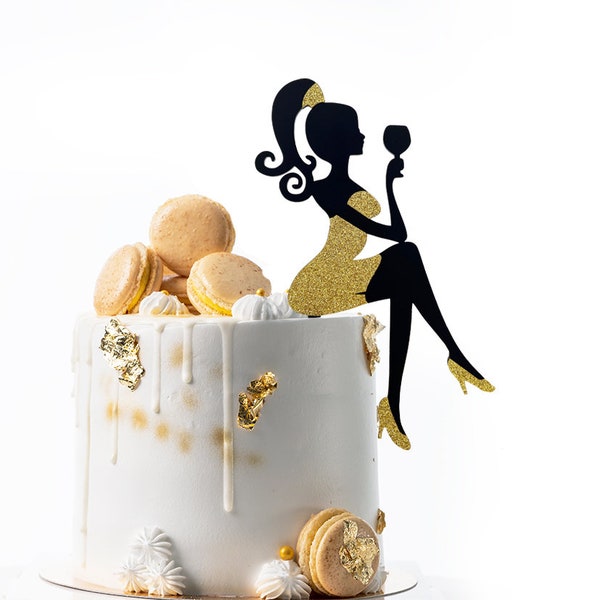 Lady In High Heels Kuchen Topper, 14x24 cm, Junggesellinnenparty, Happy Birthday Tortenaufsatz,  Acryl Schwarz mit Farboptionen