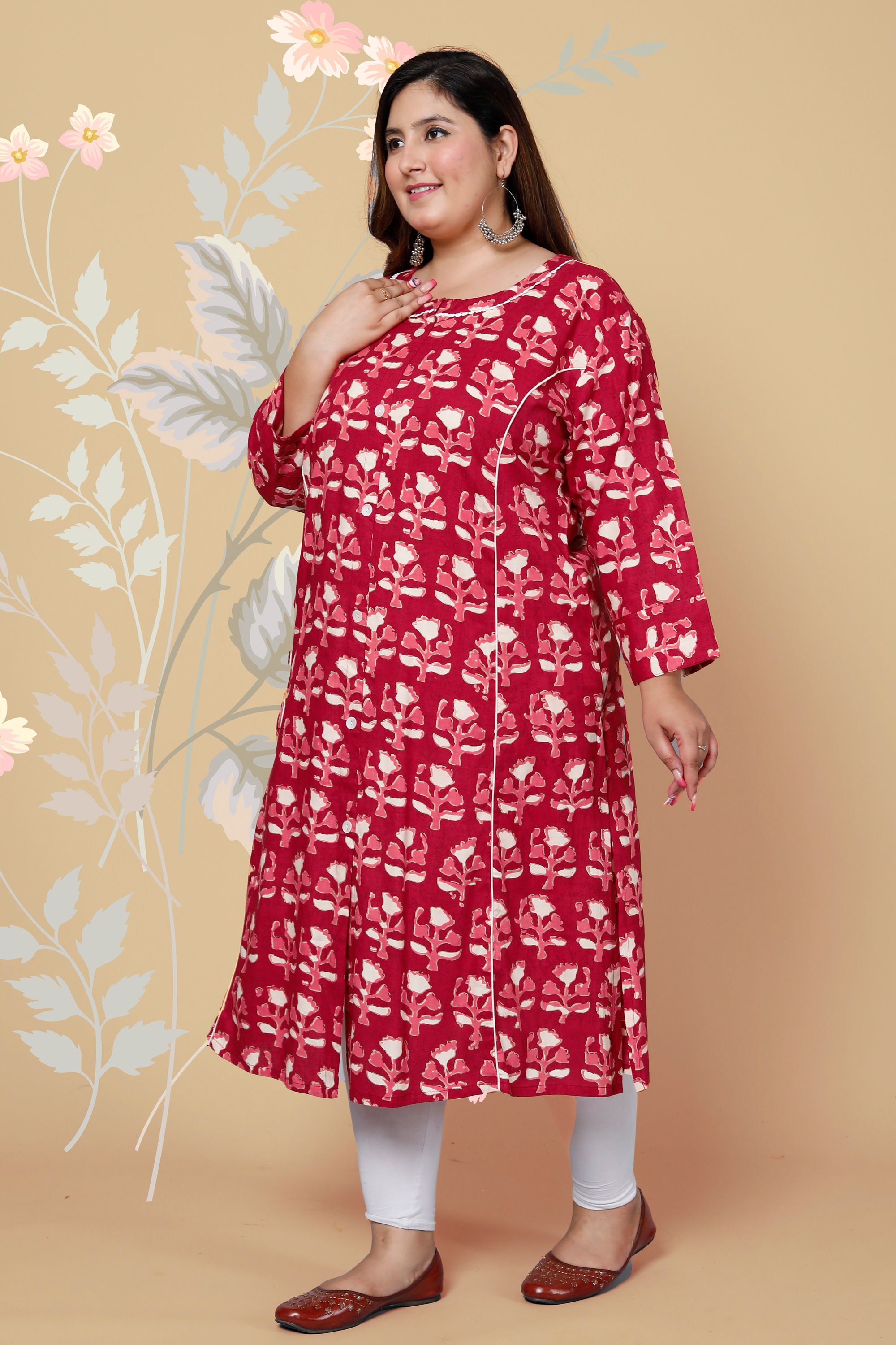 Women'S Blue Cotton & Rayon A-Line Kurti Plus Size main image 1