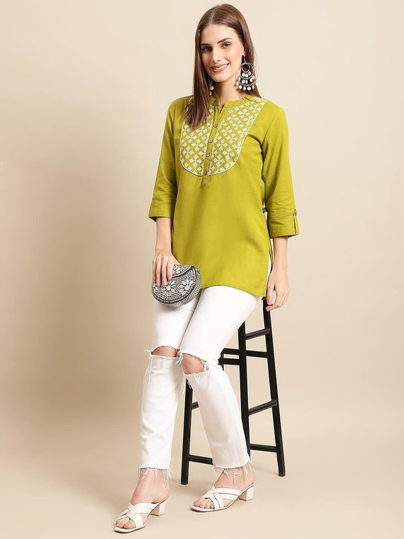 Ethnic Motifs Handmade Indian-inspired Short Kurti Kurta Top: Versatile  Tunic for Women Ideal With Jeans or Leggings  Kurtas & Kurtis 