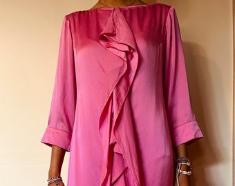 Pink Pure Silk Party Dress Vintage 2000s UK 12 or S size Retro Fashion Barbie Dress up Outfit Evening Afternoon Party
