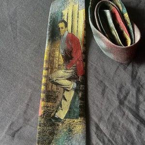 Corbata vintage sueca para hombre, imagen tejida, arte textil, accesorios para hombre, regalo para él, corbata, accesorios retro para hombre, Suecia, escandinavo
