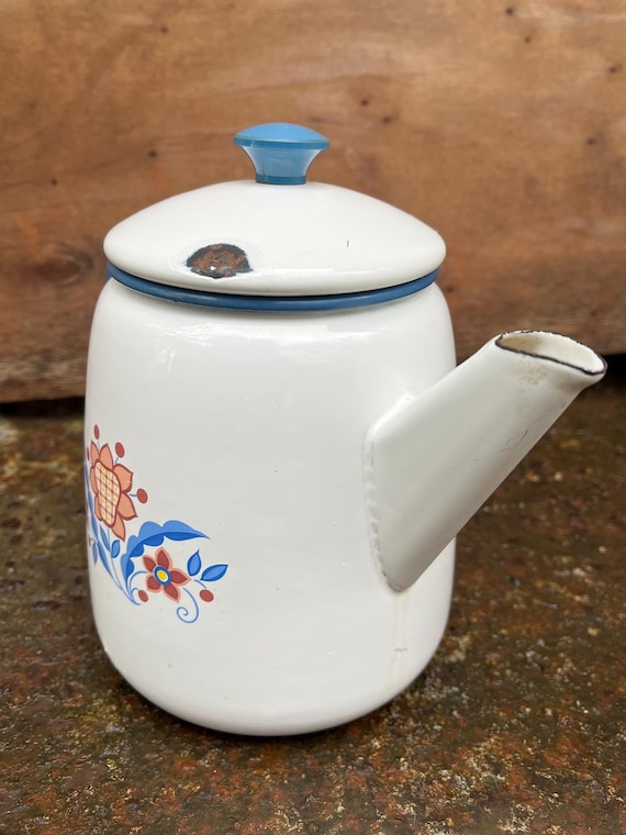 Kockum Vintage Swedish Teapot Kettle Enamelware Coffee Pot White