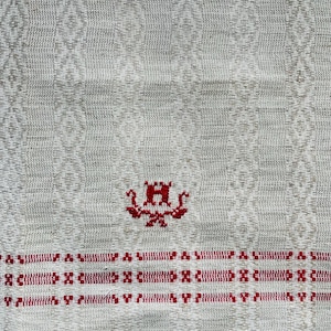 Sueco Vintage Toalla Bordado Monograma Letra H Decoración 100% lino natural Textil Tradicional Escandinavo Diseño Nórdico 林斯 亜麻 엷은 황갈색手作り