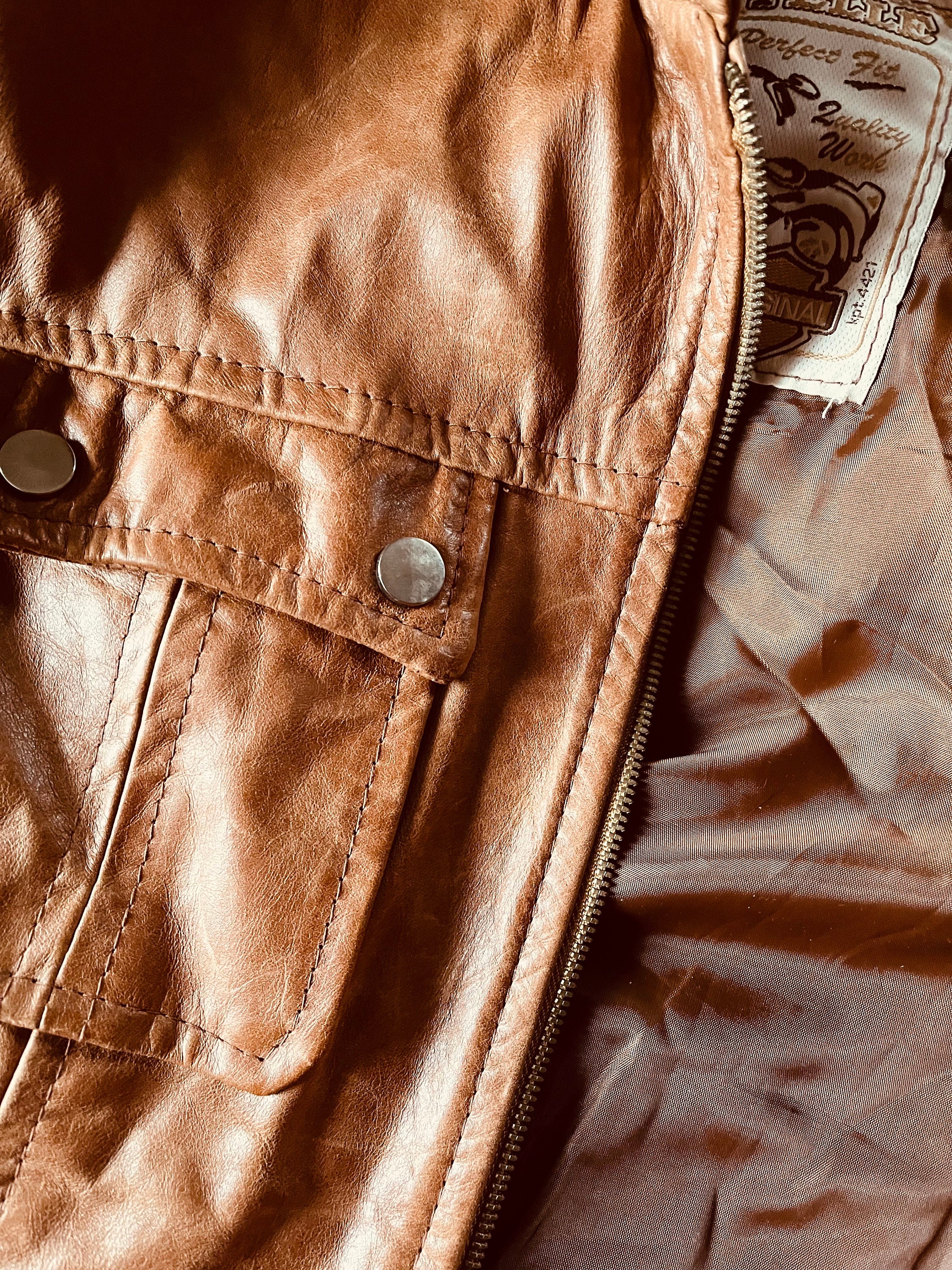 VP Vintage Vera Pelle Italian Brown Leather Bikers Rocky Style