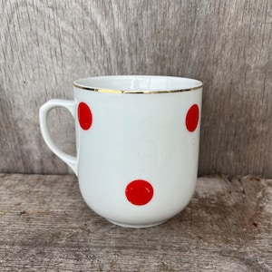 Original BOHEMIA Mug 1980s Vintage Czech Made in Czechoslovakia Polka Dot White Orange Collectible Kitchen Decor Retro Gift