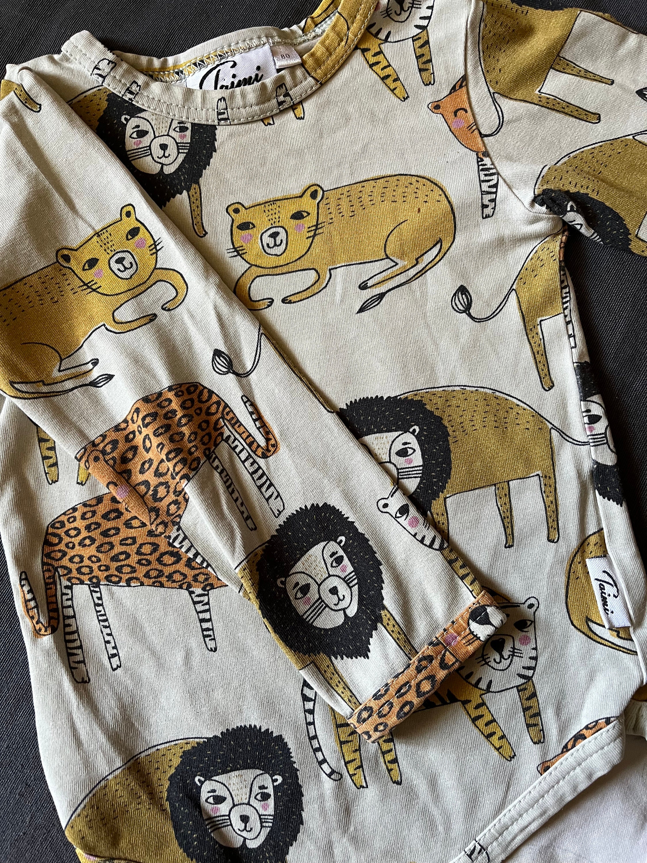 80 cm Finnish Taimi Vintage Long Arms Body cotton tricot funny animal print cool design Nordic Scandinavian Finland