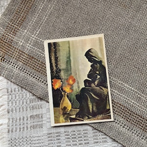 Lot de 2 centres de table vintage de Lettonie en lin tissé tissage traditionnel lin gris naturel rétro Lettonie Carte postale Kārlis Sūniņš