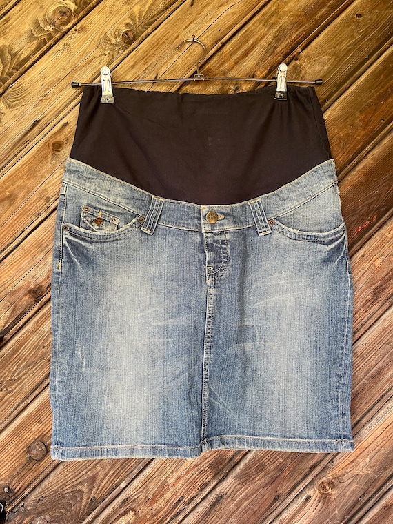 Maternity Wear Vintage High Waisted Denim Skirt M Size With Jersey Comfortable Mid Lenght Cool Summer Outfit H M Etsy