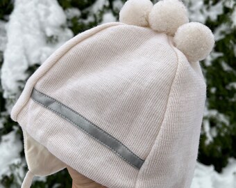 Finnish REIMA Baby Soft Merino Wool and Cotton Jersey Pom Pom decorated Vintage Nordic Cool Retro Gift Newborn Finland 44/46 cm size