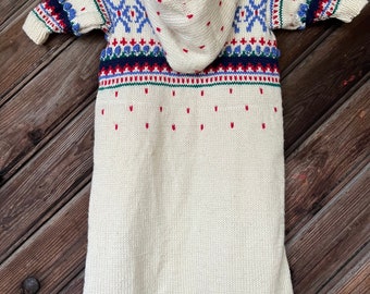 Norwegian Vintage Handmade Baby Sleeping Bag Nordic Traditional Folk Pattern Ornamented Knitted  Vintage 100% wool Scandinavian Unisex