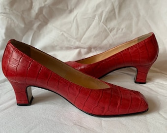 Rot EUR 38 Luxus Vintage Italienische Schuhe Croc Style Made in Italien Vero Cuoio Geniune Leder UK 5 US 7 Größen Pumps Rot Cool Fashion