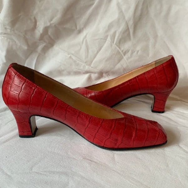 Rot EUR 38 Luxus Vintage Italienische Schuhe Croc Style Made in Italien Vero Cuoio Geniune Leder UK 5 US 7 Größen Pumps Rot Cool Fashion