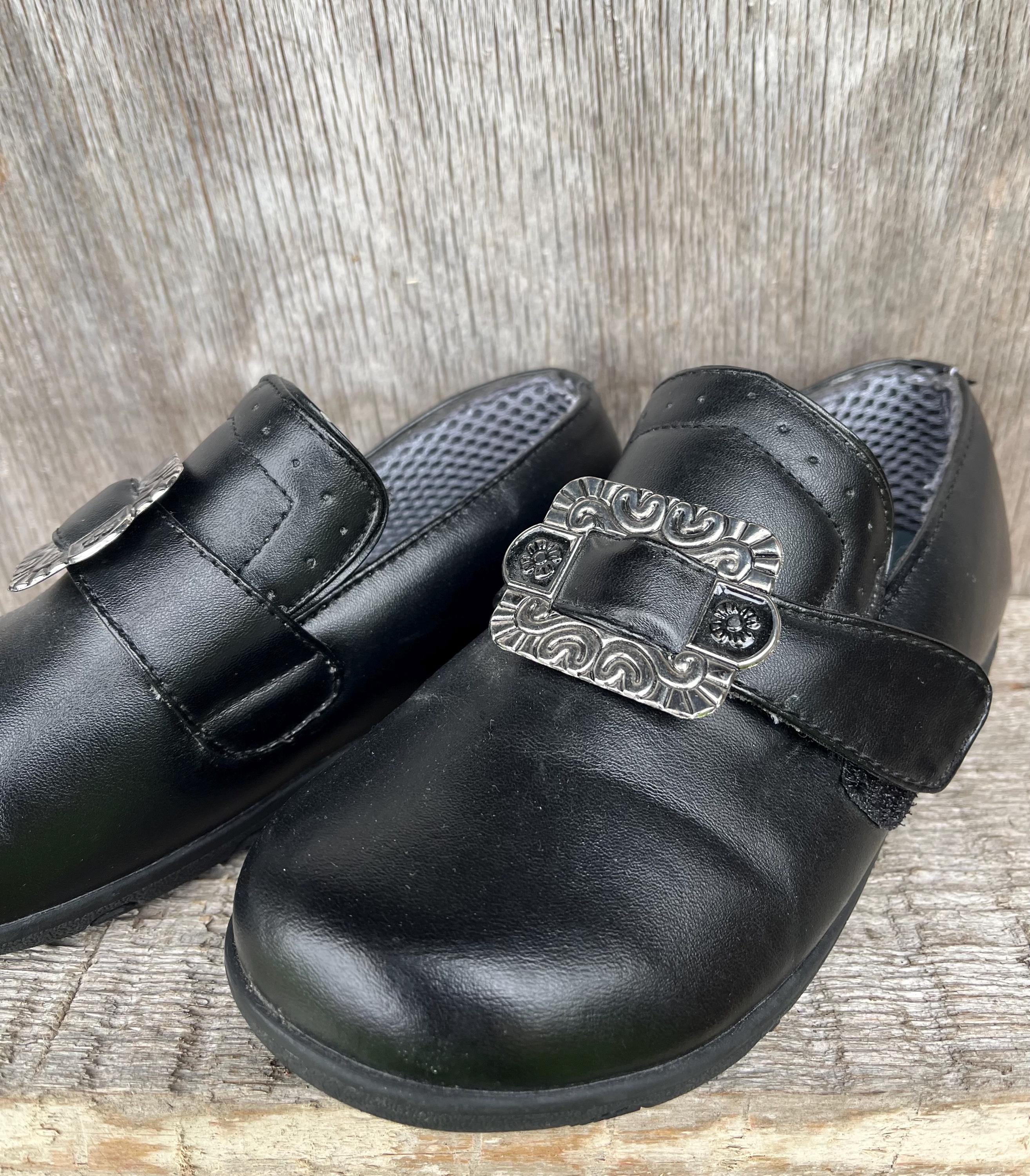 Bunad Kids Unisex Black Shoes Norwegian Metal Buckle Size  display picture 1