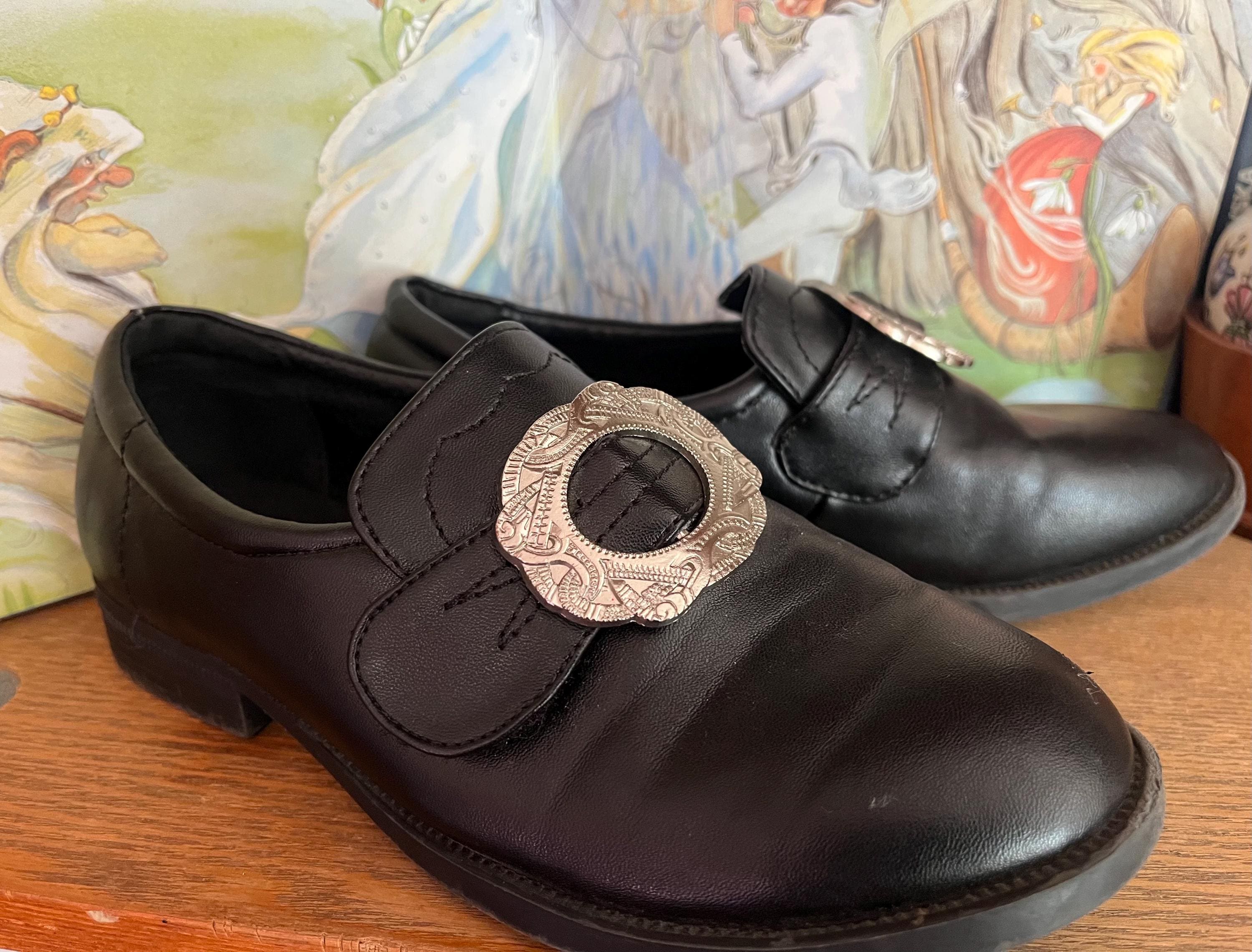 Black Leather Shoes Norwegian Bunad Metal Buckle Boys Girls  display picture 3
