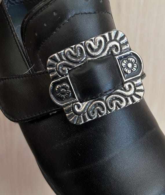 Bunad Kids Unisex Black Shoes Norwegian Metal Buckle Size  display picture 1