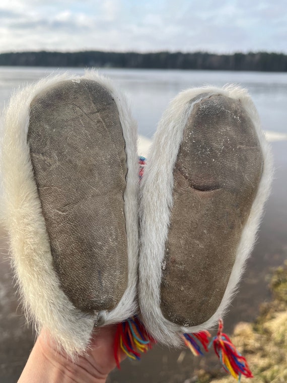 Vintage Sami baby shoes reindeer skin moccasins S… - image 8
