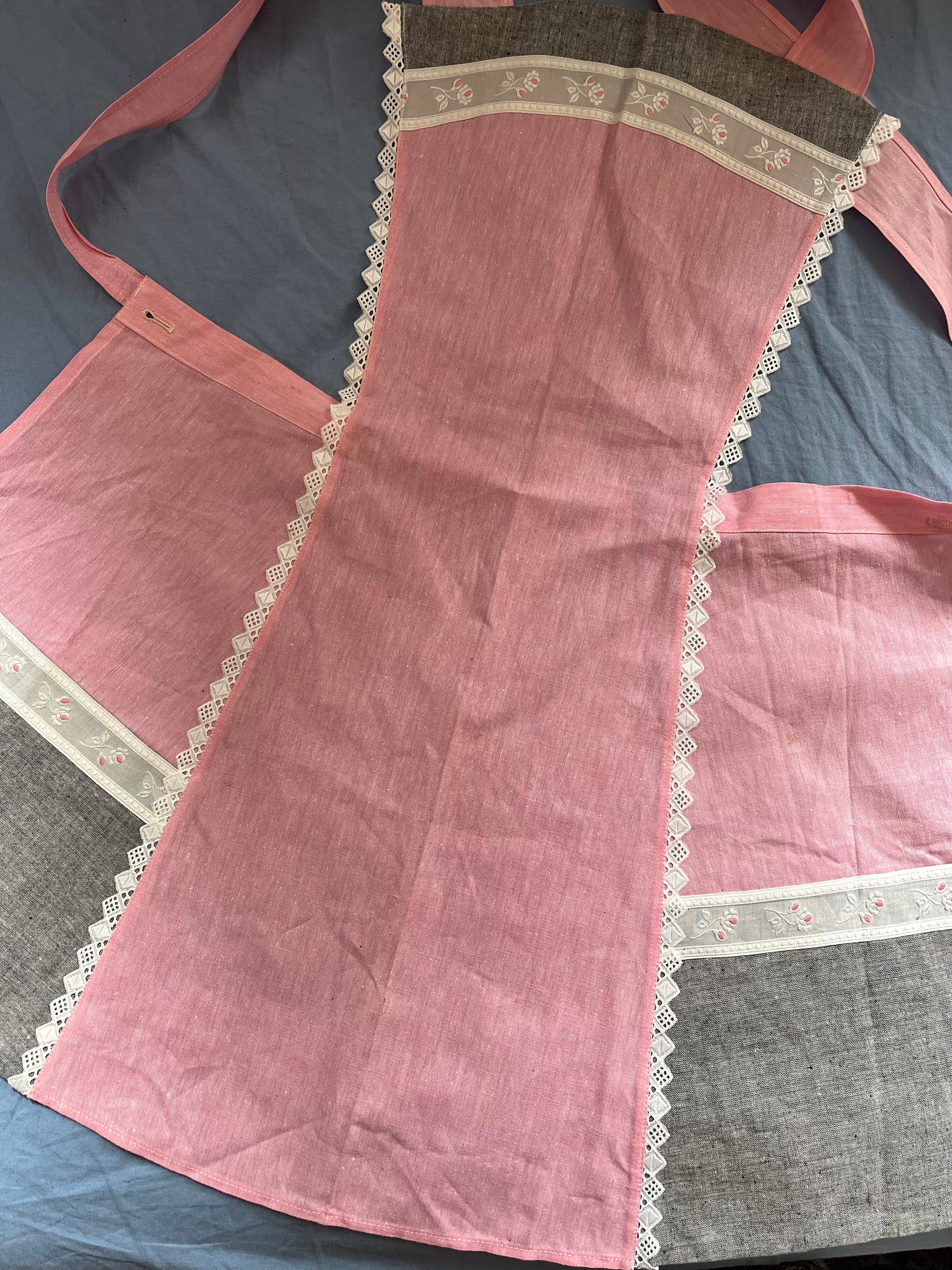 S Size Cotton Apron Pinafore With Flowers Trim and Lace Decors