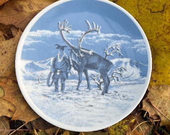 Porsgrund Norway Display Souvenir Plate Sami and Reindeer Wall Hanging Collectible Display Vintage Home Decor Norge Scandinavian design