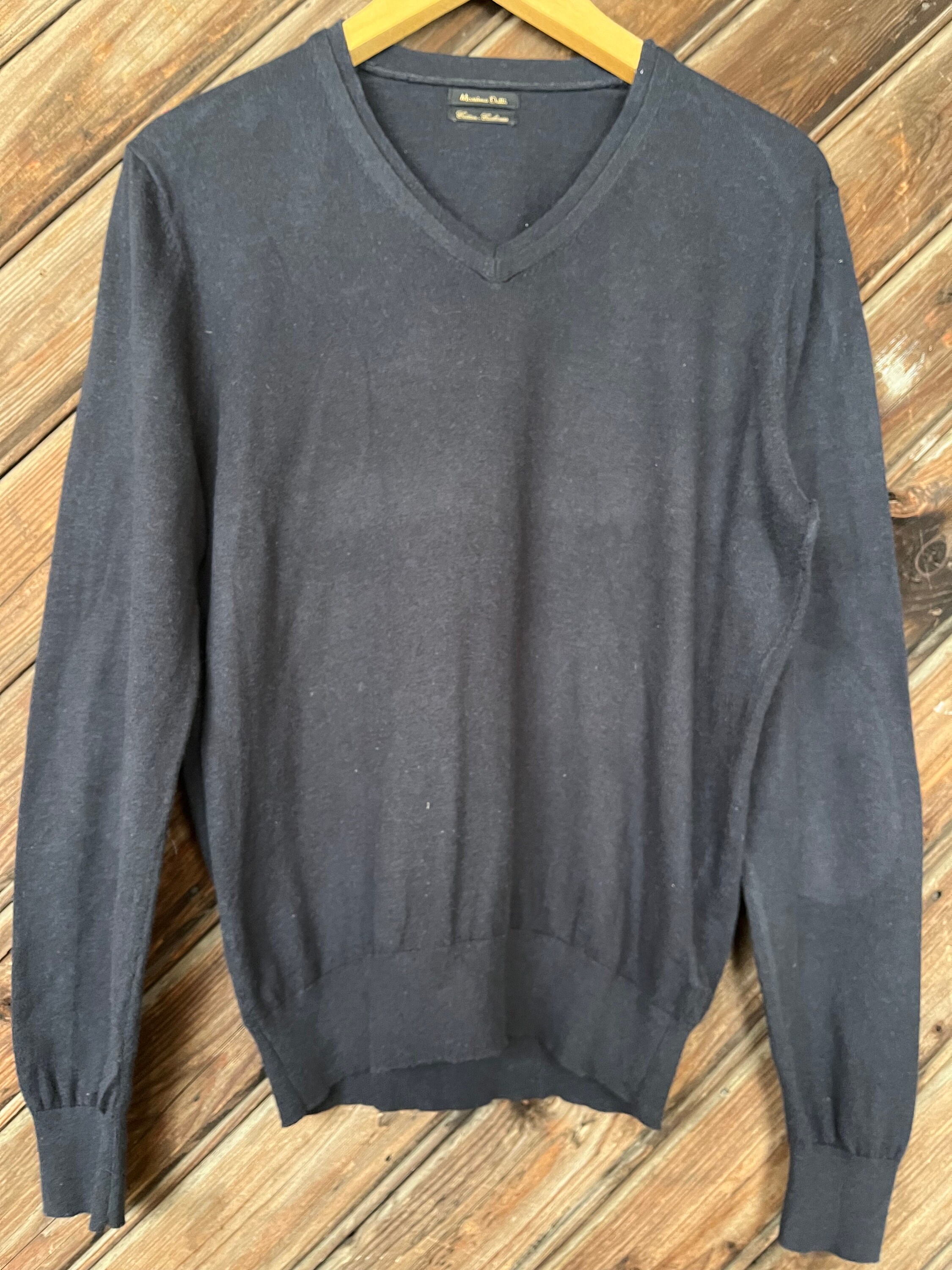 Massimo Dutti, Massimo Dutti Vintage Cashmere Blend V-Neck Sweater, Leather Elbow Patches Luxury Italian